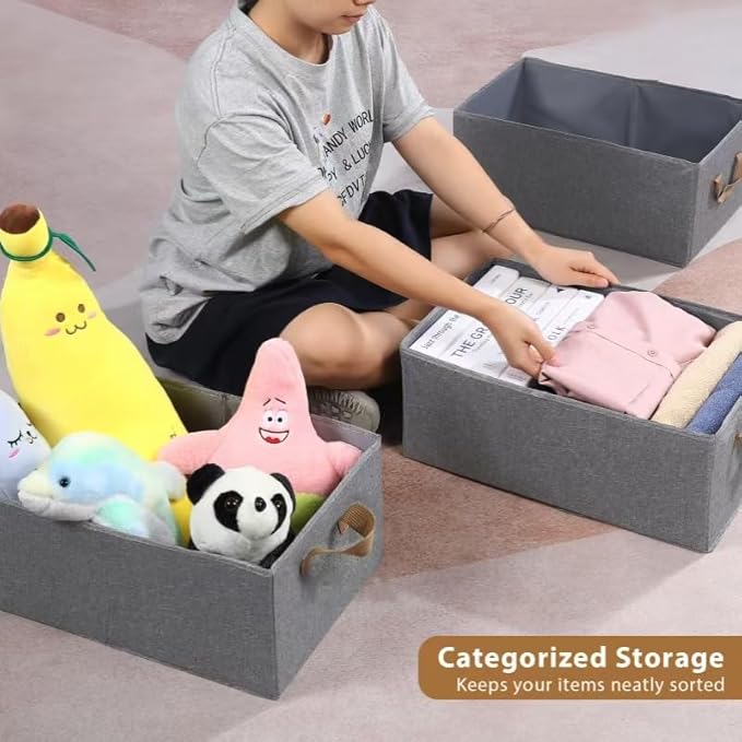 10 Pack Large Capacity Storage Bins, 25L Fabric Closet Organizer With Handles, Collapsible Baskets for Shelves, Clothing, Sheets, Books, Toys (Gray)