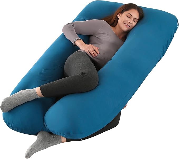 Amagoing 55 inches Pregnancy Pillow, U Shaped Maternity Full Body Pillow for Women, Support for Hip, Leg, Back Pain, Washable Jersey Cover, Double Zipper, Pregnancy Must Haves