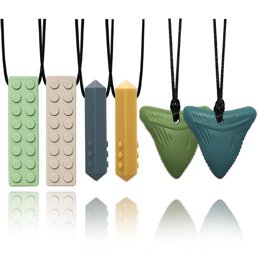 Chew Necklaces for Sensory Kids, 6 Pack Sensory Chew Necklaces for Boys and Girls with Autism, ADHD, SPD, Chewing (Morandi)