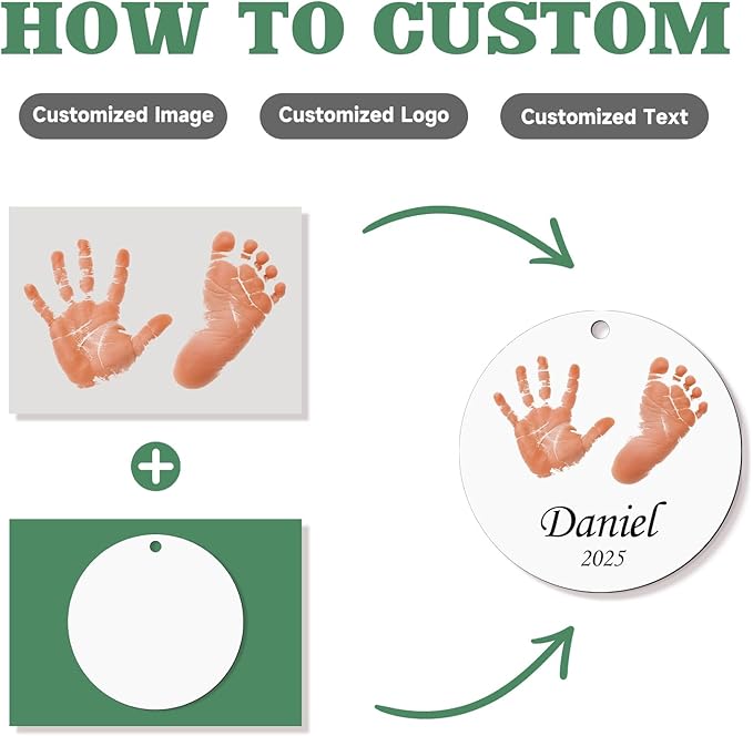 Baby Hand and Footprint Ornament - Baby's Frist Christmas Ornament with Photo, Name, Date - Personalized Baby Gift, Newborn Keepsake, New Mom Gifts