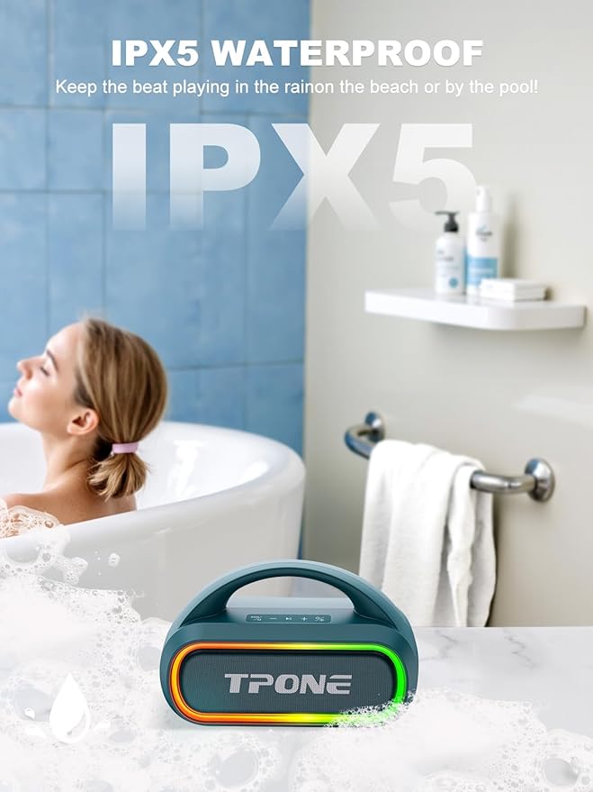 Bluetooth Speaker, IPX7 Waterproof Portable Wireless Speaker with 30W (Peak) Loud Stereo Sound, 100ft Range, Multi-Colors Rhythm Lights, TWS Pairing, BT5.3, for Home/Party/Outdoor/Beach (Indigo Blue)