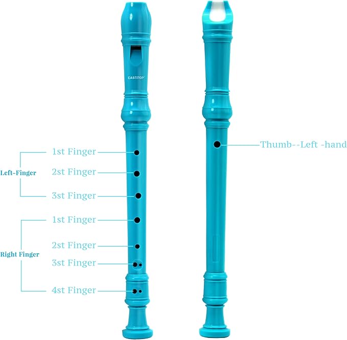 EAST TOP Soprano Recorder for Kids Beginners, 8 Hole Plastic German Fingering Flute Recorder 3 Piece with Cleaning stick, Cotton pouch, Fingering Chart, Colorful box (Blue)