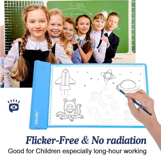IMAGE Light Up Tracing Pad Blue Drawing Tablet Coloring Board for Kids Children Gift for Boys Girls (Includes 10 Traceable Sheets and Two Clips)