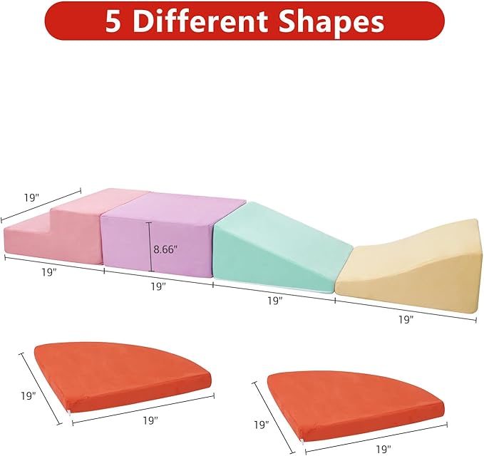 6-Piece Soft Suede Toddlers Climbing Toys, Baby Foam Climbing Blocks, Waterproof Foam Play Gym Climber Structures for Toddler Babies, Indoor Climb and Crawl Activity Play Set