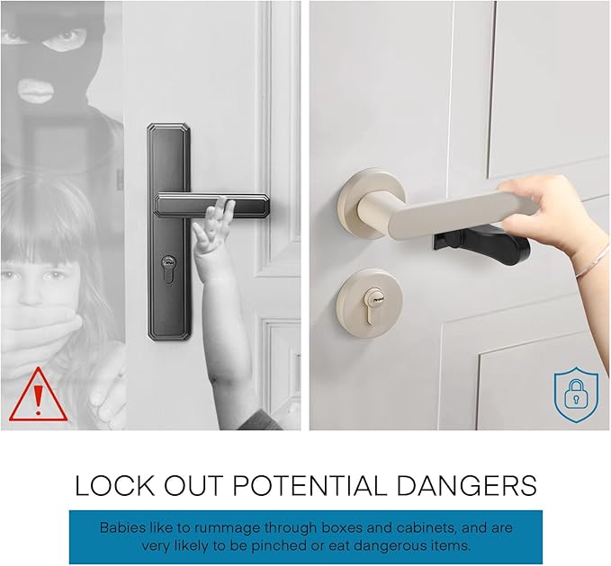 Child Proof Door Lever Lock - 4 Pack - Door Locks for Kids Safety - Door Knob Child Proof - Baby Proofing 3M Adhesive - Door Handle Child Proof - Baby Safety Locks for Toddlers - Black