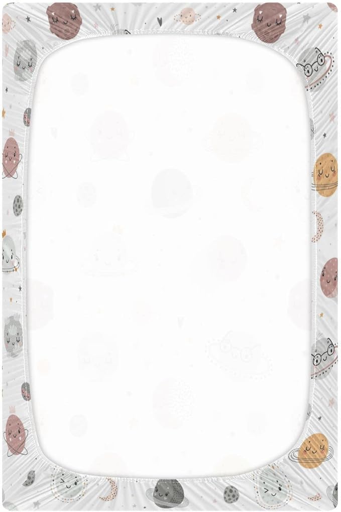 Galaxy Space Planets Crib Sheets for Boys and Girls, Fitted Baby Crib Sheets Soft and Breathable Mini Crib Sheets 39 X 27 X Inches