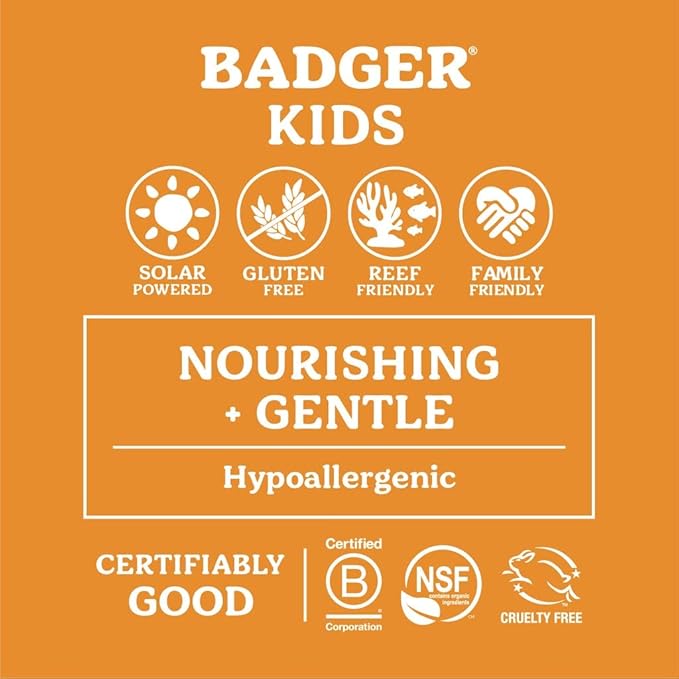 Badger Kids Mineral Sunscreen Cream SPF 40, 98% Organic Ingredients, Zinc Oxide Sunscreen for Kids Face & Body, Water Resistant, Reef Friendly, Hawaii Approved Broad Spectrum Sunblock, 2.9 fl oz