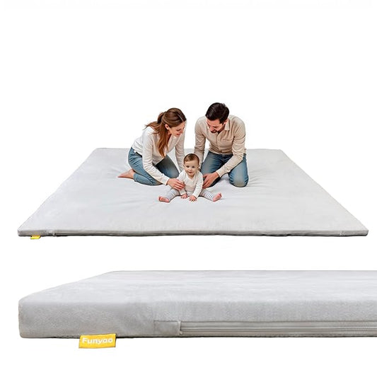 79" ×71" Padded Baby Play Mat for Floor, 1.2" Thick Memory Foam Mat with Machine Washable Cover, Soft Tummy Time Crawling Playmat with Non-Slip Bottom, Fits 79" x71" Playpens