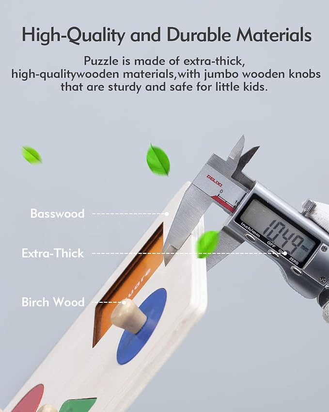 Boby Montessori Puzzles for Babies 12-18-24 Months, Wooden Jumbo Knob Peg Puzzle Shape sorter for Toddlers 1-3 Year Old, Early Learning Sensorial Toys (Shapes & Size Sorting Puzzle)