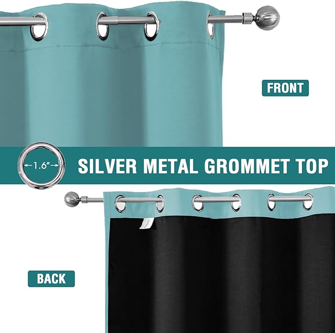 ChrisDowa 100% Blackout Curtains 102 inch Long for Bedroom with Black Liner, 2 Thick Layers Total Blackout Thermal Insulated Grommet Window Curtains 2 Panels Set (Aqua, 52 x 102 Inch)