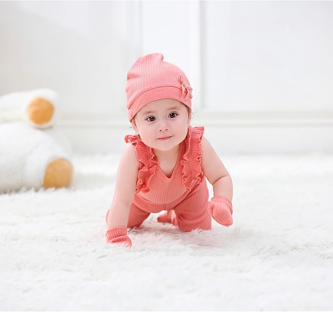 Newborn Baby Boy Girl Caps Mittens Socks Set Cotton Baby Essentials Accessories (Hats+Gloves+Socks)