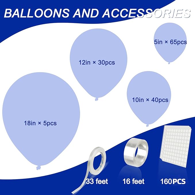 140pcs Light Blue Round Balloons Different Sizes 18 12 10 5 Inch Latex Balloons for Arch Decoration Party Balloon Kit for Graduation Birthday Party Wedding Balloon Baby Shower Decoration