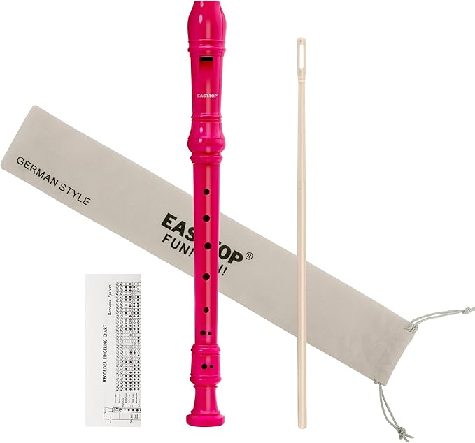 EAST TOP Soprano Recorder for Kids Beginners, 8 Hole Plastic German Fingering Flute Recorder 3 Piece with Cleaning stick, Cotton pouch, Fingering Chart, Colorful box (Hot Pink)