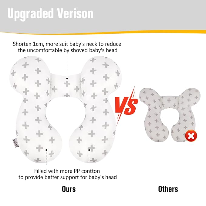 KAKIBLIN Baby Travel Pillow, Baby Neck Pillows for Car Seat, Upgraded Babies Head Pillow, Head and Neck Support Pillow for Car Seat, Pushchair, Travel(Twig)