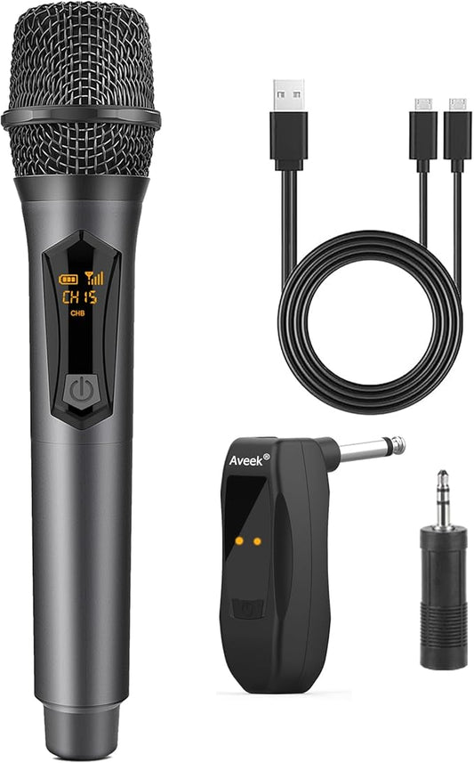Aveek Wireless Microphone for Karaoke, 2.4GHz Rechargeable Karaoke Microphone(Work 10hs), for Speaker, Karaoke Machine,Church, Speech, Wedding, Party Singing, Grey,1 Pack