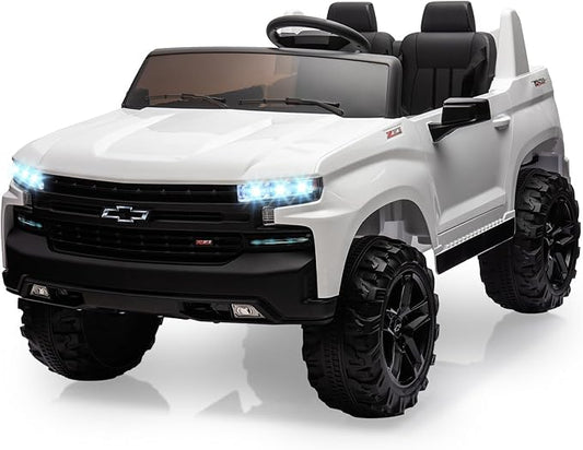Hetoy 24V 2-Seater Truck Licensed Chevrolet Silverado Ride On Car Toy w/Parent Remote Control,4xSpring Suspension, 3 Speeds, Wireless Music, MP3 Player, Electric Vehicle Car for Kids, White