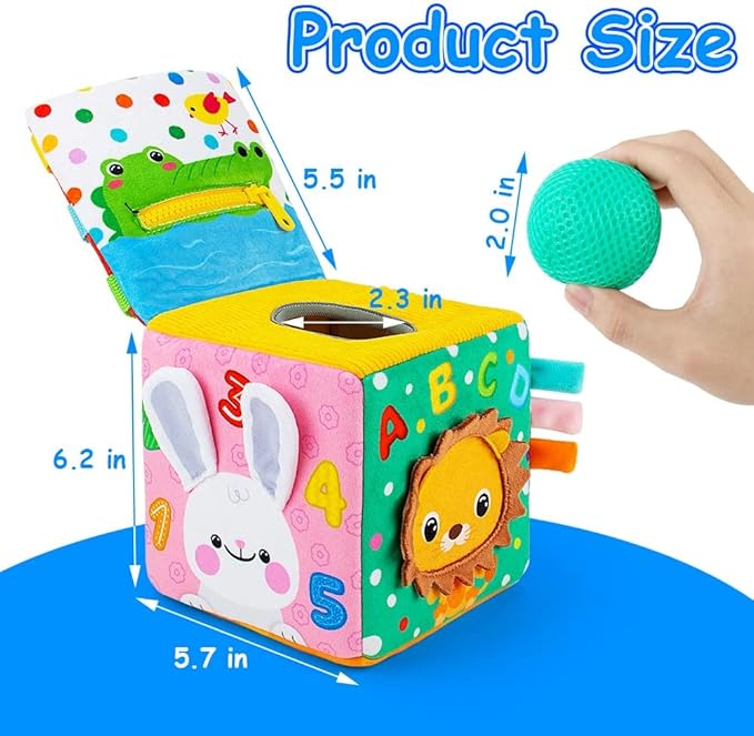 beetoy Sensory Busy Cube for Baby, Montessori Infant Toys with Textured Sensory Balls, Early Learning Travel Toys for Fine Motor Skills, Perfect Newborn Boy and Girl Gift