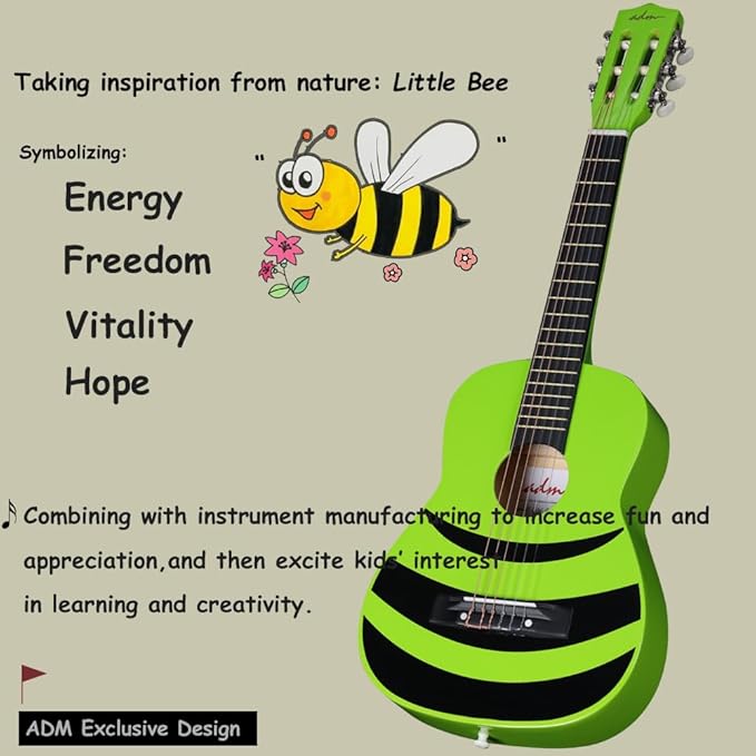 ADM Beginner Acoustic Classical Guitar Nylon Strings Wooden Guitar Bundle Kit for Kid Boy Girl Student Youth Guitarra Online Lessons with Starter Accessories (30 Inch, Geen)