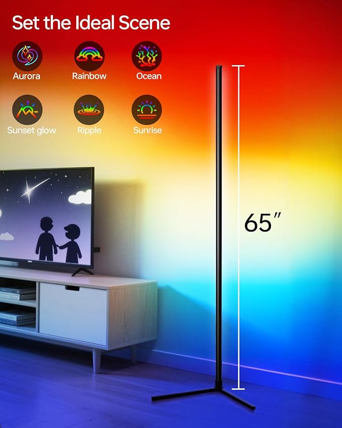 Corner Floor Lamp,RGB LED Corner Lamp with Smart APP Control Remote Control Color Changing Ambience Light with 16 Million DIY Color Changing for Bedroom Living Room and Game Room