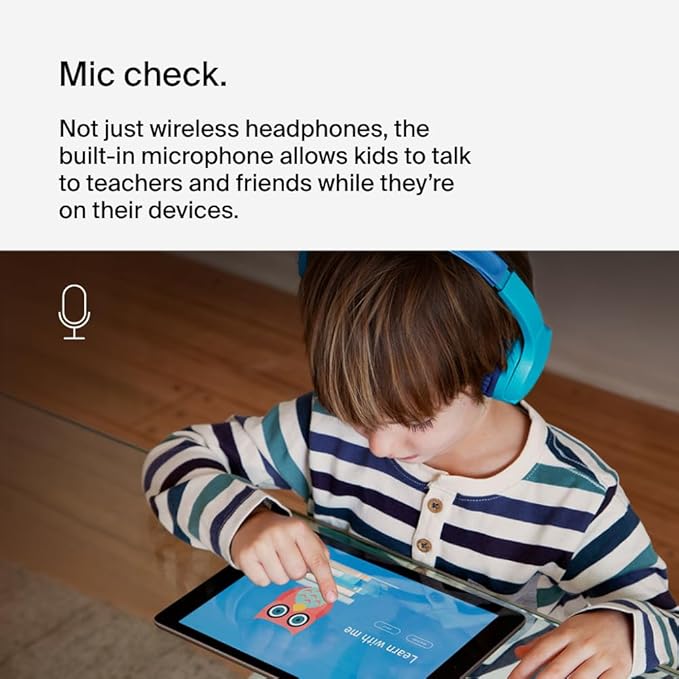 Belkin SoundForm Mini - Wireless Bluetooth Kids Headphones, 30H Battery, 85dB Safe Volume Limit, Built-in Microphone - Toddler On-Ear Earphones for iPhone, iPad - Ideal for School - Blue w/ Case
