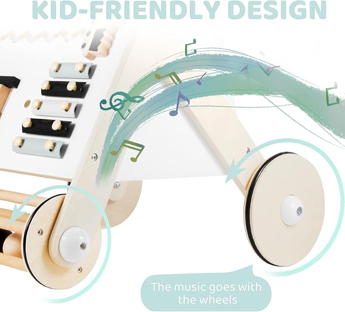 Beright Wooden Baby Walker with Roller, Push and Pull Learning Activity Walker, Multi-Functional Kids’ Activity Toy, Multiple Activities Center, Develops Motor Skills & Stimulates Creativity, Natural