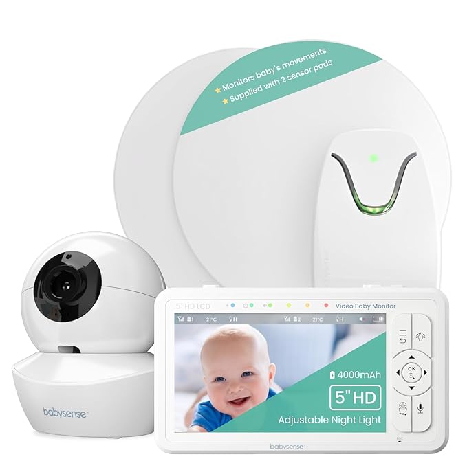 Babysense True Sleep HD Video Baby Monitor with Camera and Audio & Baby Sleep Breathing Movement Monitor, No Wifi, Non Wearable Non Contact Monitoring with 2 Under-Mattress Sensors, Full Crib Coverage