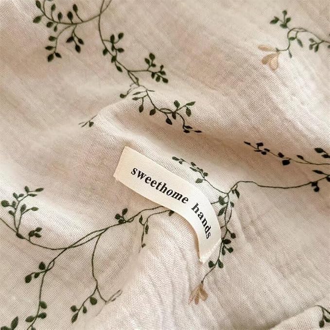 BuLuTu 100% Cotton Muslin Floral Pillowcase Standard Size Soft Breathable Gauze Cotton Kids Teens Pillow Cases 20"x26", Durable Pillow Cover, 1 Piece, Vine Pattern, Machine Wash