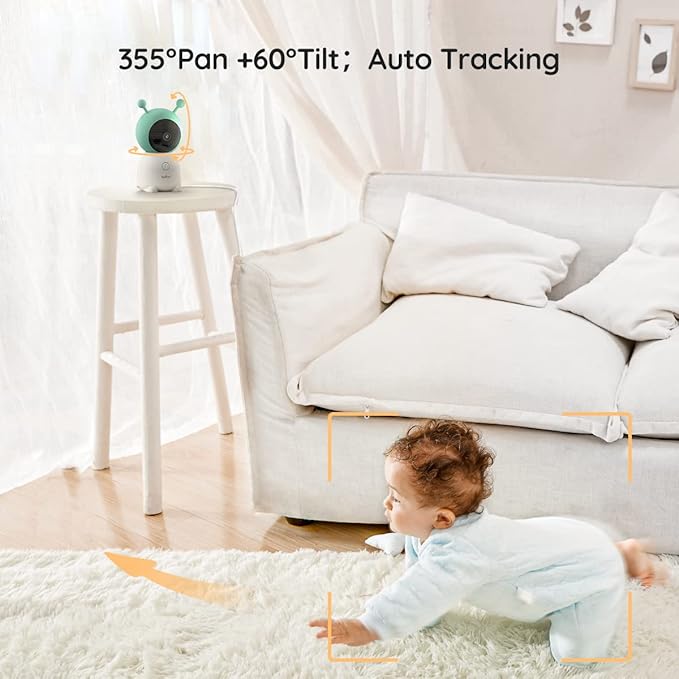BOIFUN 2K Split-Screen 5 Inch Wi-Fi Baby Monitor With 2 Cameras, Colorful Night Light, AI Motion & Sound & Humidity & Temp Detection, Auto Tracking Via Smartphone App And Monitor Control, Night Vision