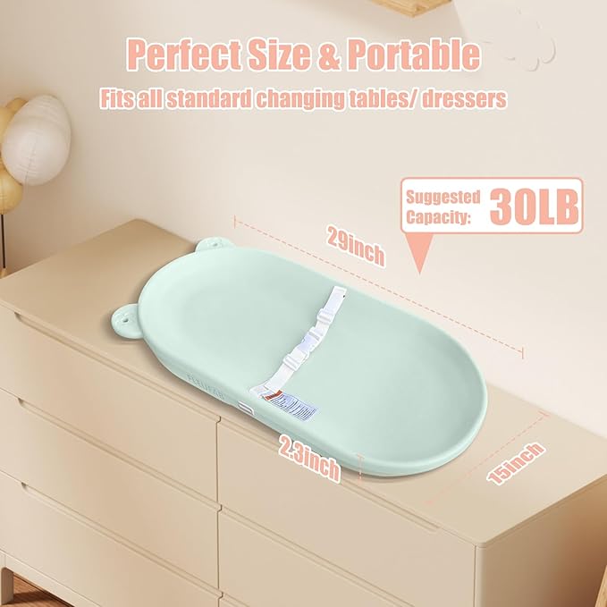 Baby Changing Pad, EVA Waterproof Non-Slip Changing Table Pad with Adjustable Strap for Dresser Changing Table Nursery, Portable Diaper Changing Pad, Green