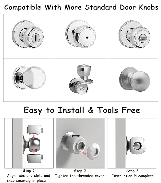Baby Safety Door Knob Covers 6 Pack Baby Safety Door Handle Protector Child Proof Door Knobs Door Safety for Kids Universal Fit Easy Grip Lockable Design One Hand Operation for Parents No Tools Needed
