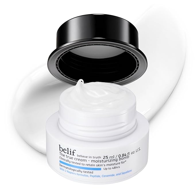 belif Moisturizing Bomb – Daily Ceramide Moisturizer with Peptide & Squalane, 48hr Hydration & Anti-Aging Cream, Milky & Lightweight, Restores Skin Barrier, Korean Skincare, 0.84 fl oz (25ml)