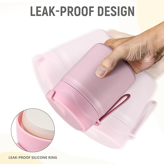 17oz Soup Thermo for Hot Food Kids Insulated Vacuum Food Jar with Stainless Steel Spoon Wide Mouth Thermo Leakproof Lunch Food Container Kids Hot Lunch Box (Pink)