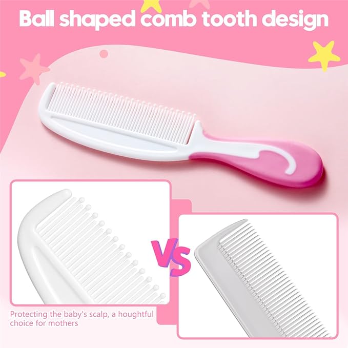 Baby Hair Brush and Comb Sets, New Born Baby Hair Brushes, Perfect Baby Registry Gift for Newborns(Pink)