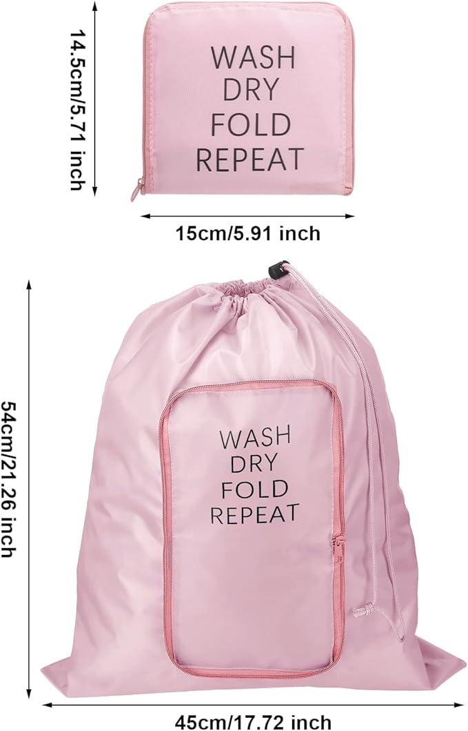 2 Pcs Travel Laundry Bag Washable Dirty Clothes Bag with Drawstring and Zipper for Suitcase, 22 x 18 Inch (Pink, Black,Classic)