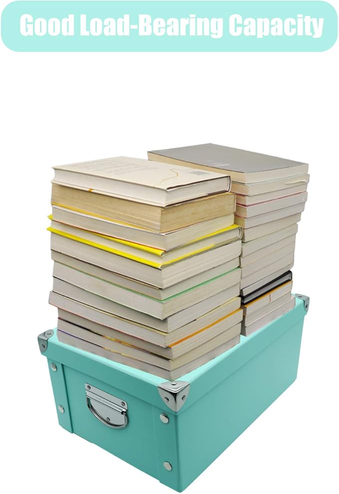 GUOZI Collapsible Storage Box, Decorative Memory Box with Lid & Metal Reinforced Corners, Cardboard File Bin with Handles, Organizer Gift Box for Keepsake Toy Photos Office Nursery Wardrobe Bookshelf