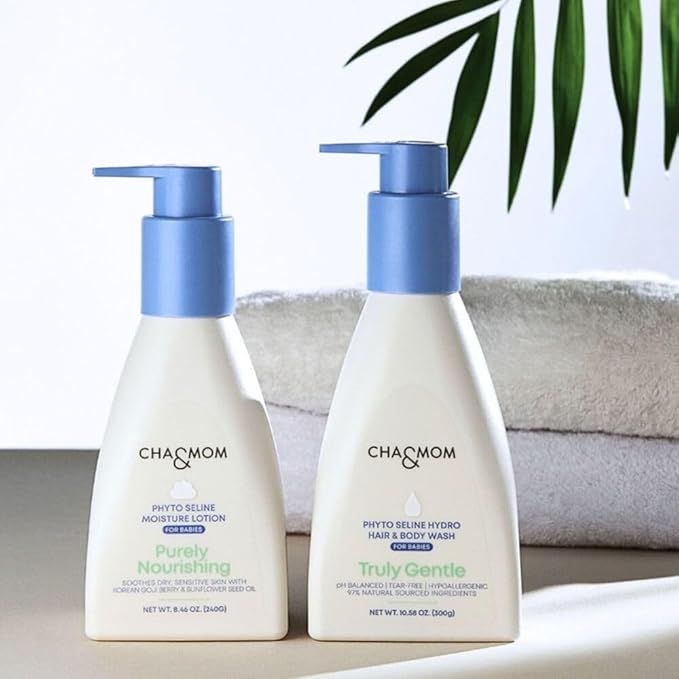 Cha&Mom Head-to-toe Korean Baby Skincare - Hypoallergenic, Plant Based, and Natural Hair & Body Wash, 10.58oz