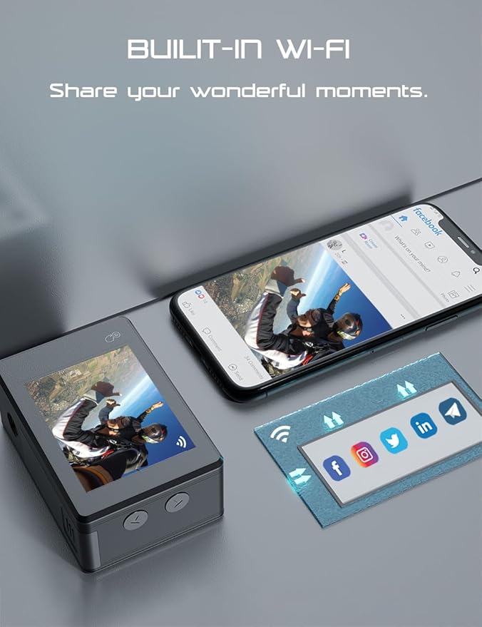 Action Cameras 4K 40M Waterproof Underwater Camera for Snorkeling, EIS Camcorder WiFi 170 Wide Angle Dual Screen Vlog Camera Sports Body Cam Mini(Charger, Remote Control and Helmet Accessories)