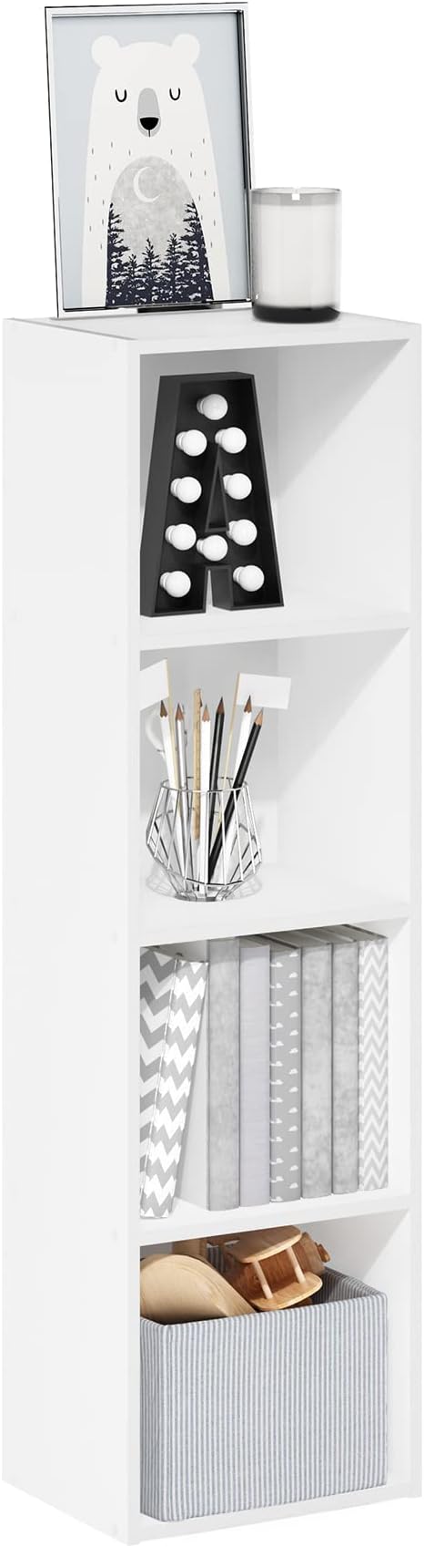 Furinno Luder Bookcase / Book / Storage, 4-Tier Cube,White