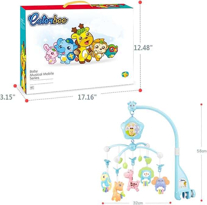 Baby Mobile for Crib with Musicial and Lights, Remote, lamp, Projector for Pack and Play, for Ages 0+ Months (Blue-Forest)