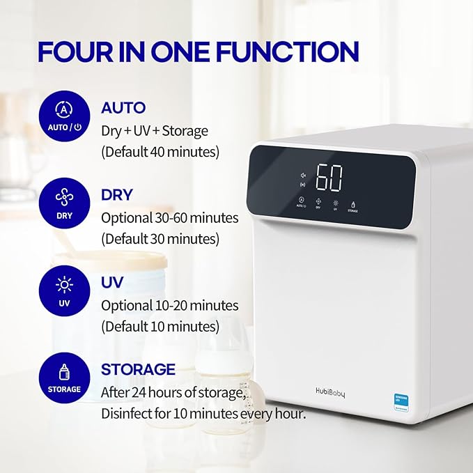 HubiBaby 4-in-1 UVC Cleaner and Dryer for Baby Bottles XL Large Inner Capacity Multifunctional Smart Control with Bluetooth APP