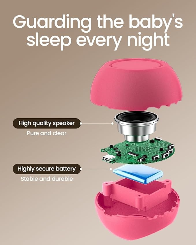 2025 Mom's Choice Awards, Portable Sound Machine for Baby Adult, AI Cry Detection, 18 Soothing Sound, Bluetooth Rechargeable White Noise Machine for Home Travel, Nursery Light, Barbie Pink