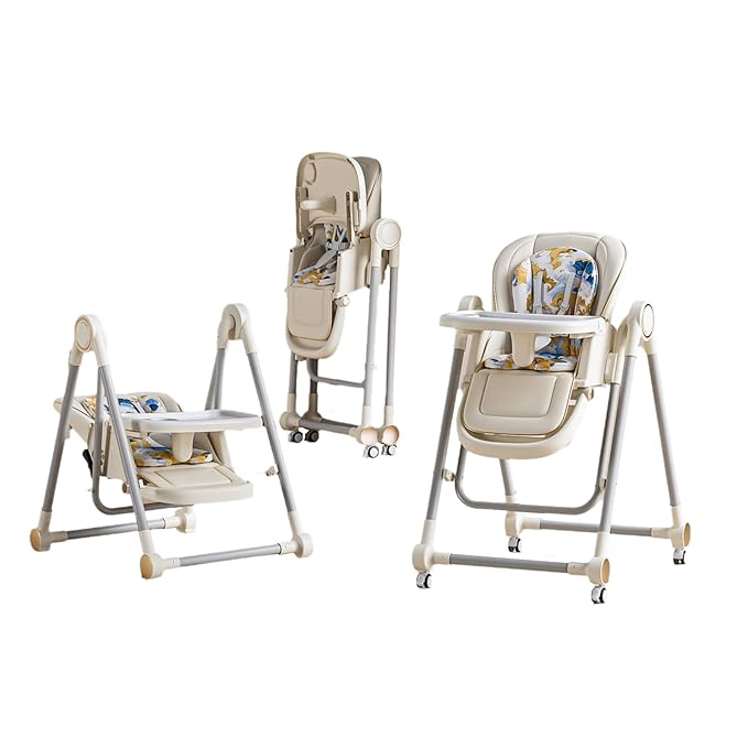 5 in 1 Baby High Chair Swings for Infants Foldable Rocking 8 Level Height Adjustment Eco Friendly Washable PU Cushion(White)