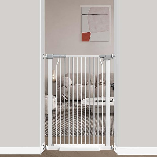 40.5" Extra Tall Baby Gate for Stairs No Drill, 29.6"-32.5" Narrow Wide Dog Gate Indoor, Pressure Mounted Safety Child Gate, Cat Doggie Pet Gate for House Doorways Walk Through, White