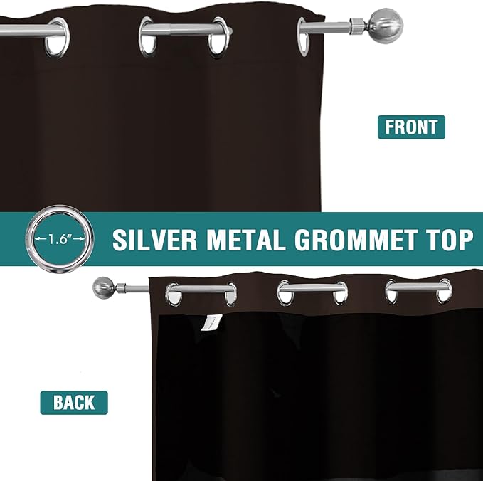 ChrisDowa 100% Blackout Curtains for Bedroom with Black Liner, 2 Thick Layers Total Blackout Thermal Insulated Grommet Window Curtains 2 Panels Set (Brown, 52 x 45 Inch)