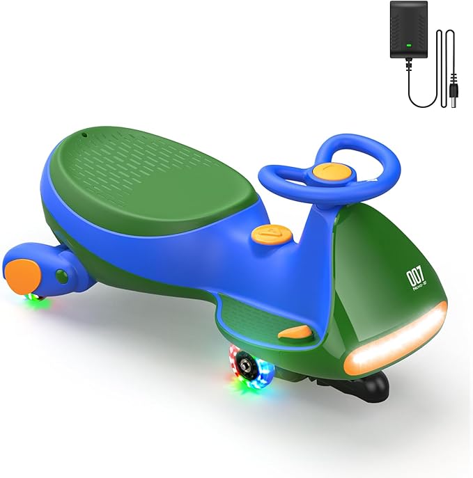 FanttikRide 6V N7 Classic Electric Wiggle Car with Pedal, Rechargeable Battery, Ride on Toys, Swing Car, 2 Speeds, Anti-Rollover, Flashing Light Wheels, Bluetooth, for Ages 3 and Up, 150 Lbs, Green