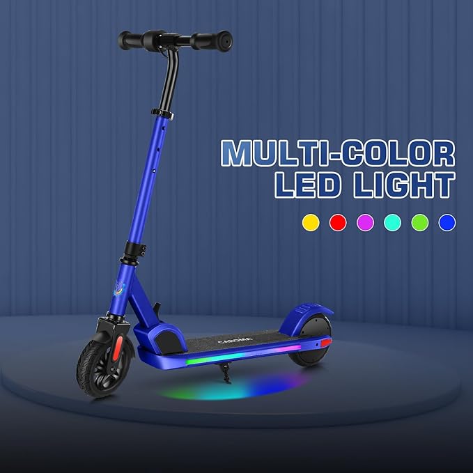 Caroma Electric Scooter for Kids Ages 6-12,150W/180WMotor,10 MPH Max Speed & 7 Miles,Colorful Lights,Adjustable Height & Speed,LED Display,Foldable Kids Electric Scooter 132 Lbs Max Load,Idea Gift