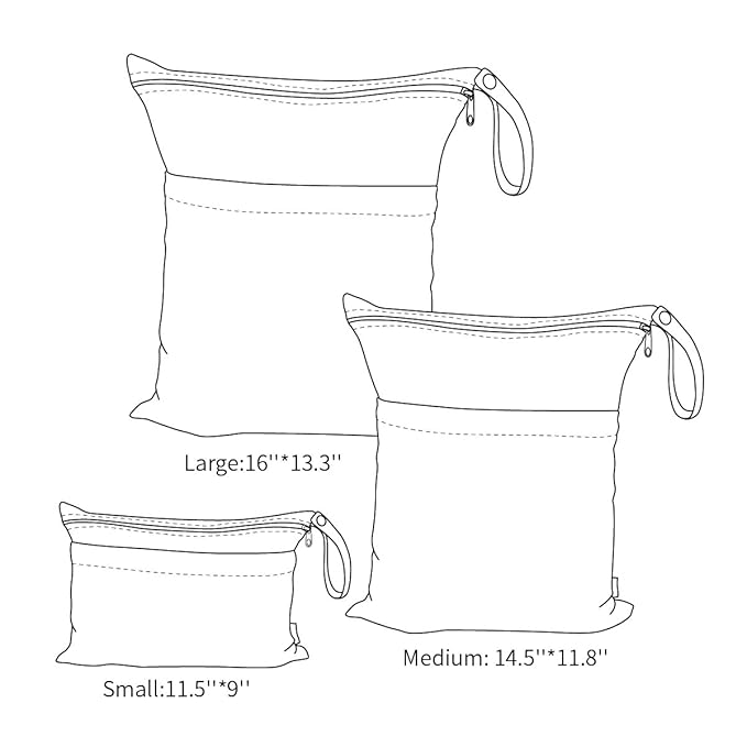 ALVABABY 3pcs Baby Cloth Diaper Wet Dry Bags Waterproof Reusable with Two Pockets Travel Beach Pool Daycare Soiled Baby Items Yoga Gym Bag for Swimsuits or Wet Clothes 3L-H1