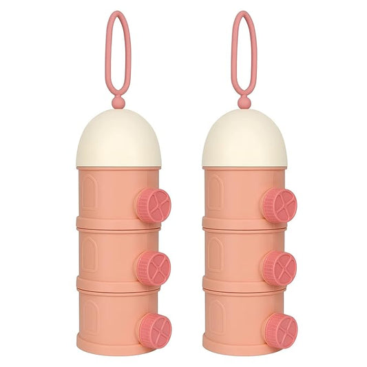 Accmor Formula Dispenser On The Go, 3 Layers Stackable Formula Container to Go, Non-Spill Portable Milk Powder Baby & Kids Snack Container, Pink