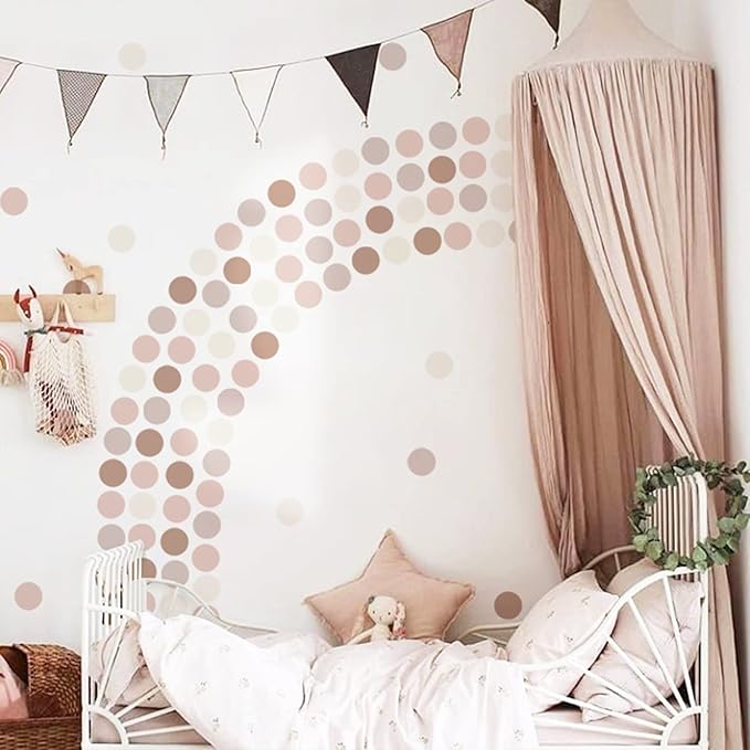 Boho Polka Dot Wall Decals Pink Dots Wall Sticker for Kids Baby Girls Living Room Bedroom Playroom (12 Sheets)