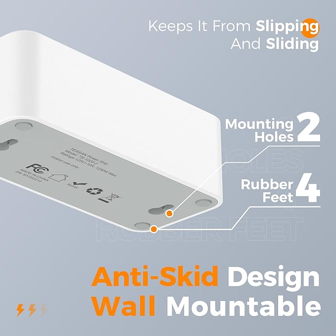 5FT Flat Extension Cord, TESSAN Surge Protector Power Strip with 4 Widely Spaced AC Outlets, 900 Joules Surge Protection, Ultra-Thin Flat Plug Desk Charging Station for Home Office Dorm Essentials